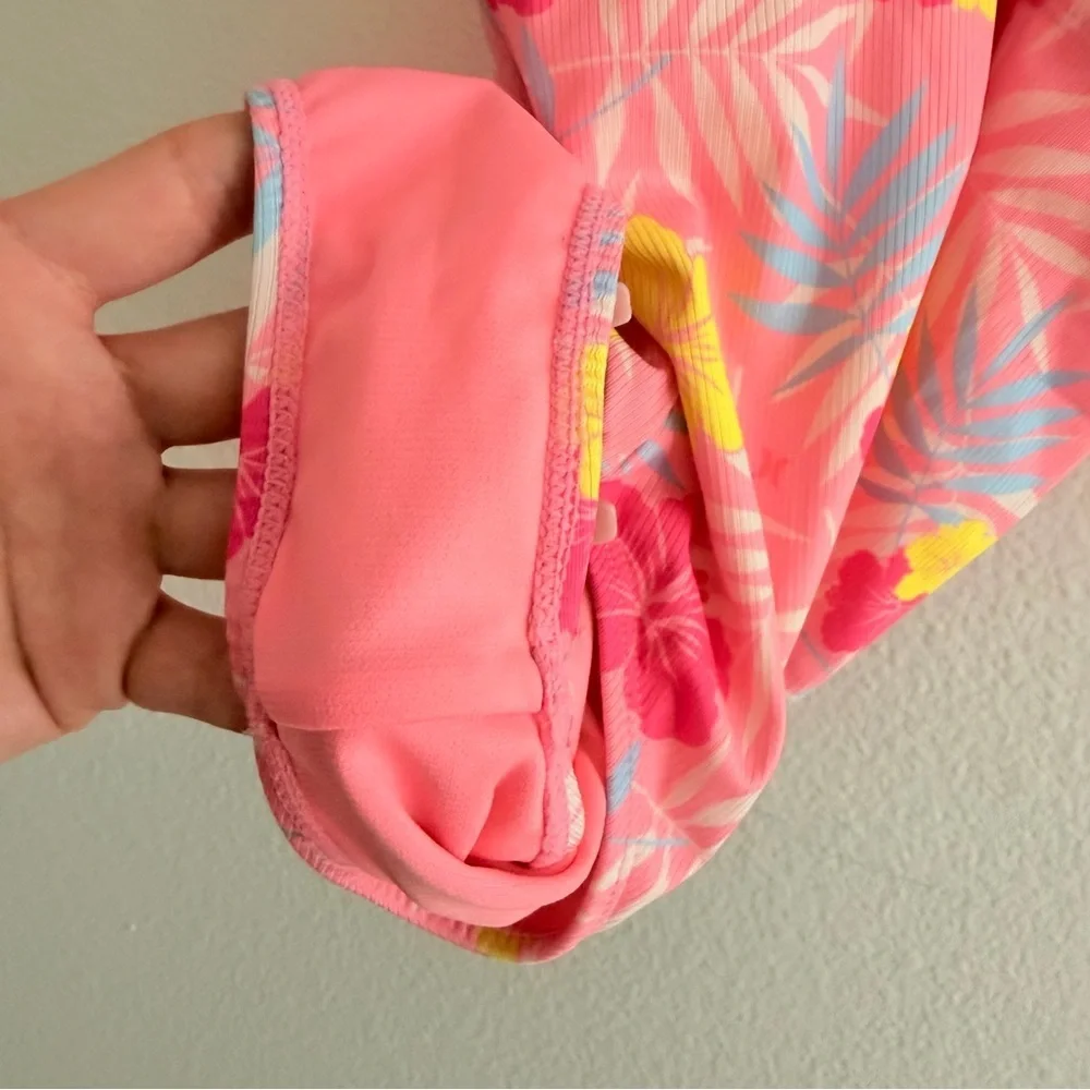 Hurley Youth Girls' Pink Floral Hawaiian Cut Out One Piece Swimsuit Size 7/8